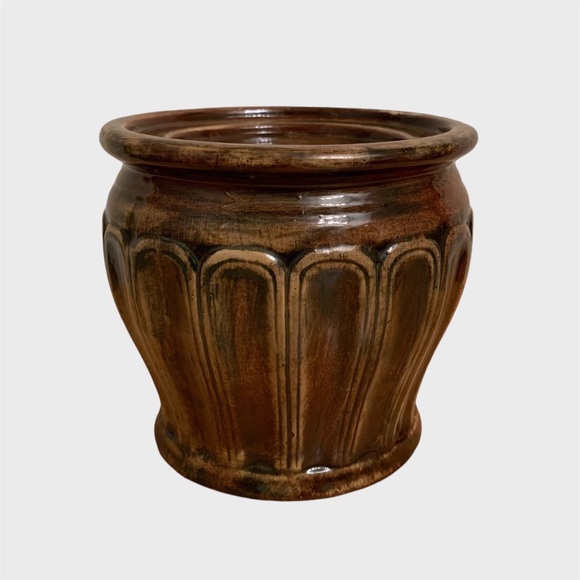 Brown Porcelain Ceramic Arch Pattern Round Pillar Candleholder ~ 4-1/2” - Picture 4 of 8